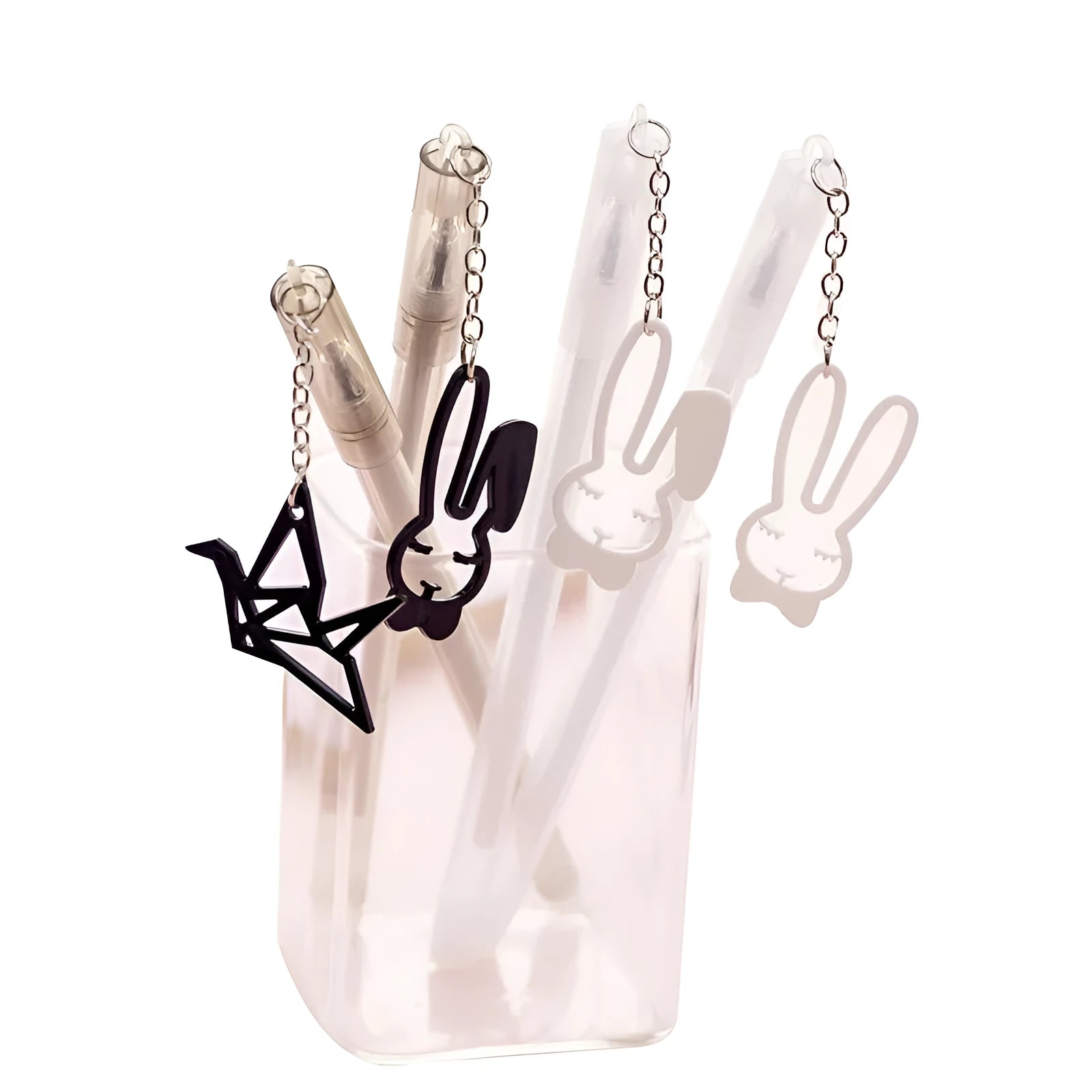 A1542 model 0.38mm gel pen with decorative paper crane or rabbit pendant attached to cap