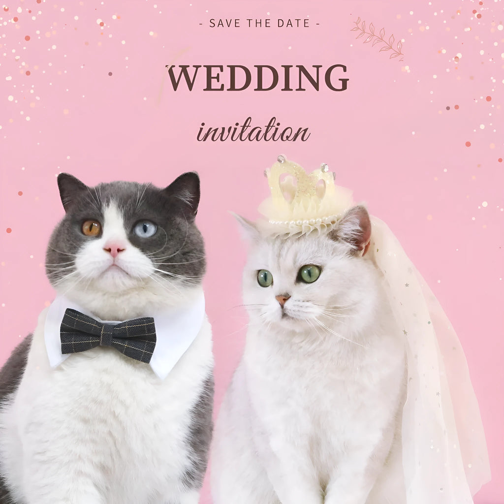 Pet cat wearing princess crown headdress with veil in beige or pink colour option