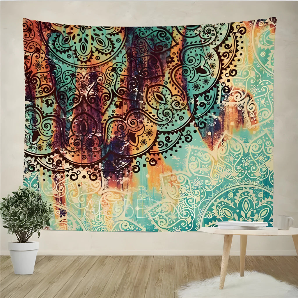 Sevenstars bohemian mandala tapestry with colourful floral print on 100% polyester fabric
