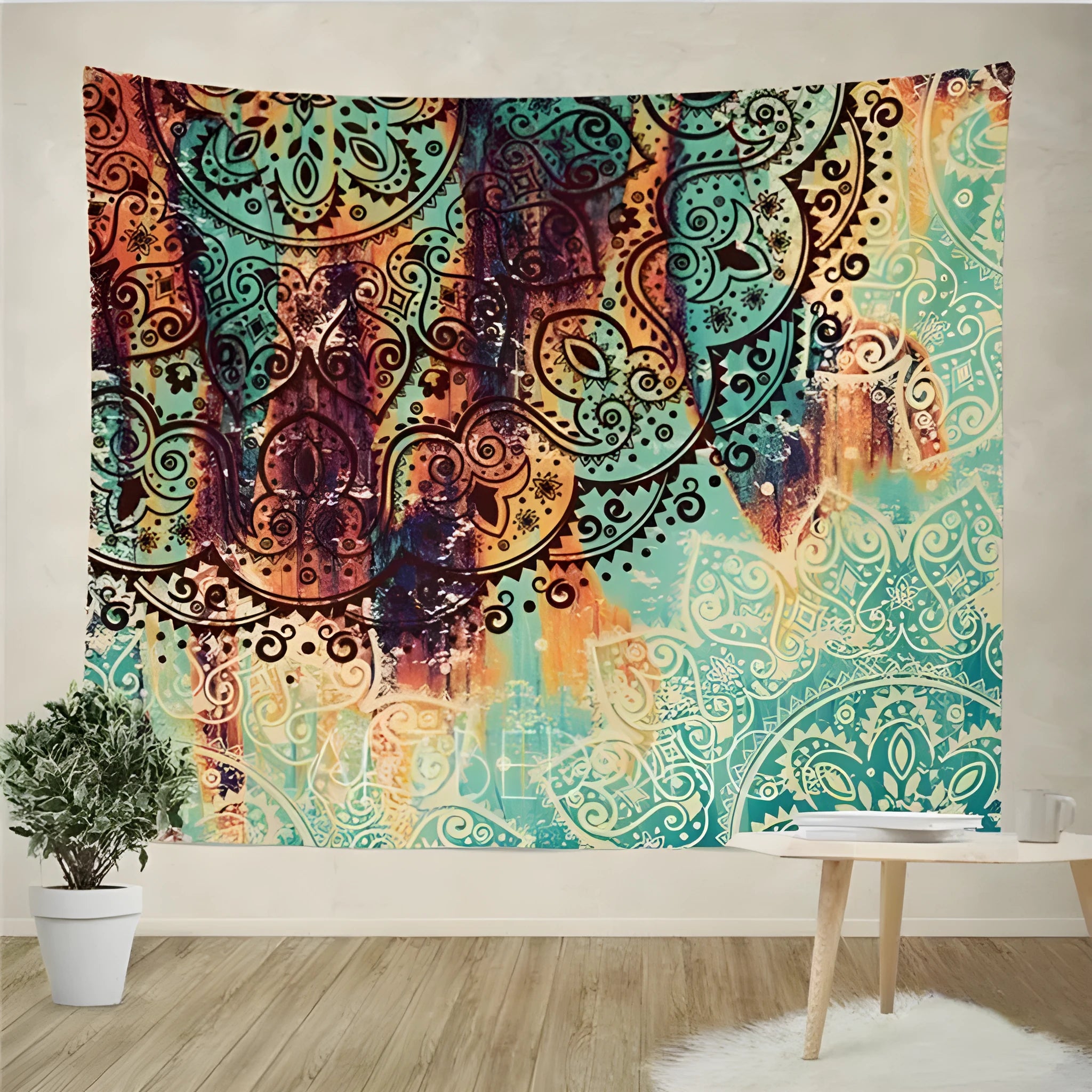 Sevenstars bohemian mandala tapestry with colourful floral print on 100% polyester fabric