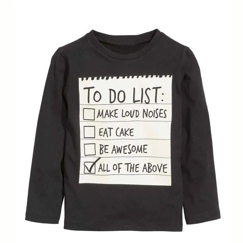 Boys casual cotton two-piece clothing set with long sleeve letter print t-shirt and pants.