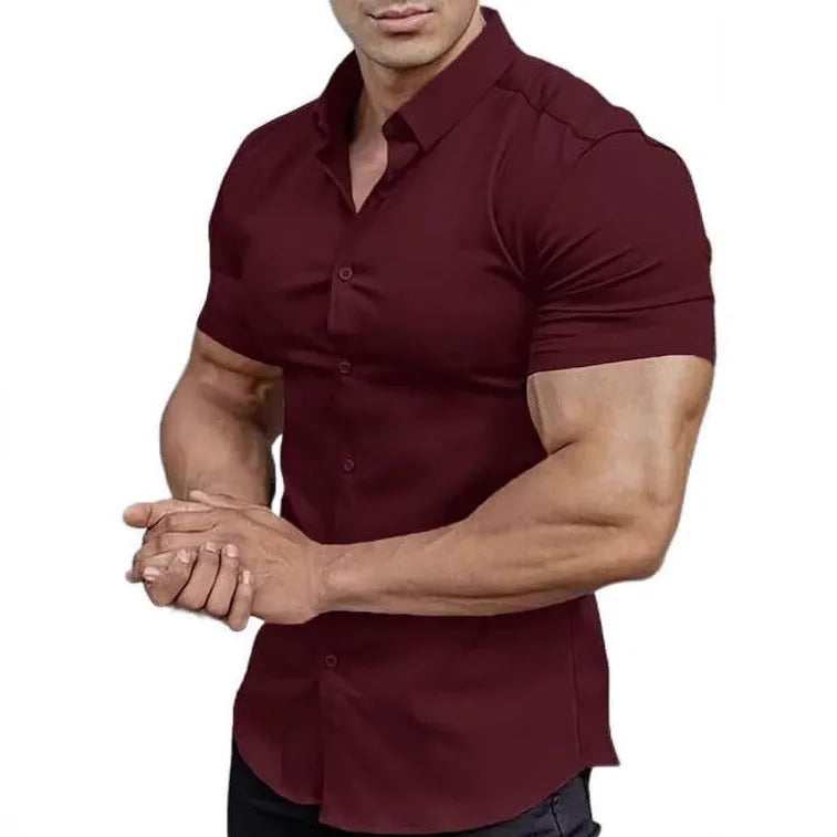 Men's short sleeve casual printed shirt in polyester available in multiple colours and sizes.