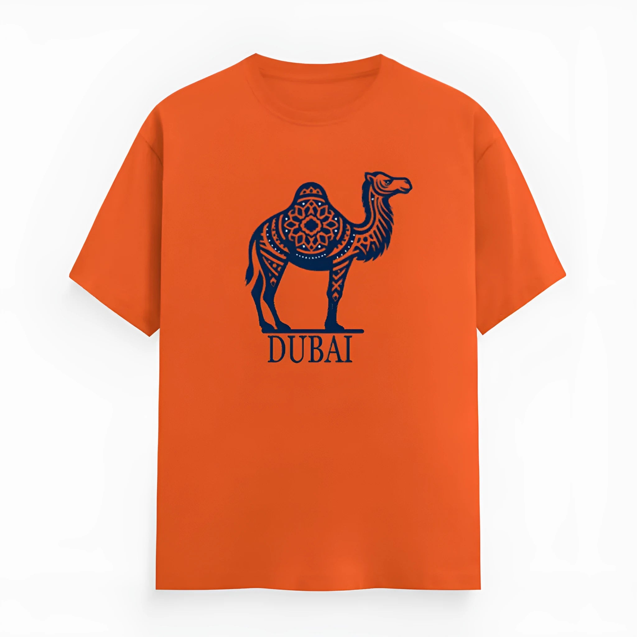 Orange cotton loose fit short sleeve t-shirt with round neck
