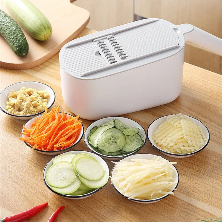 Blue multifunctional vegetable cutter with stainless steel blades in Nordic style design