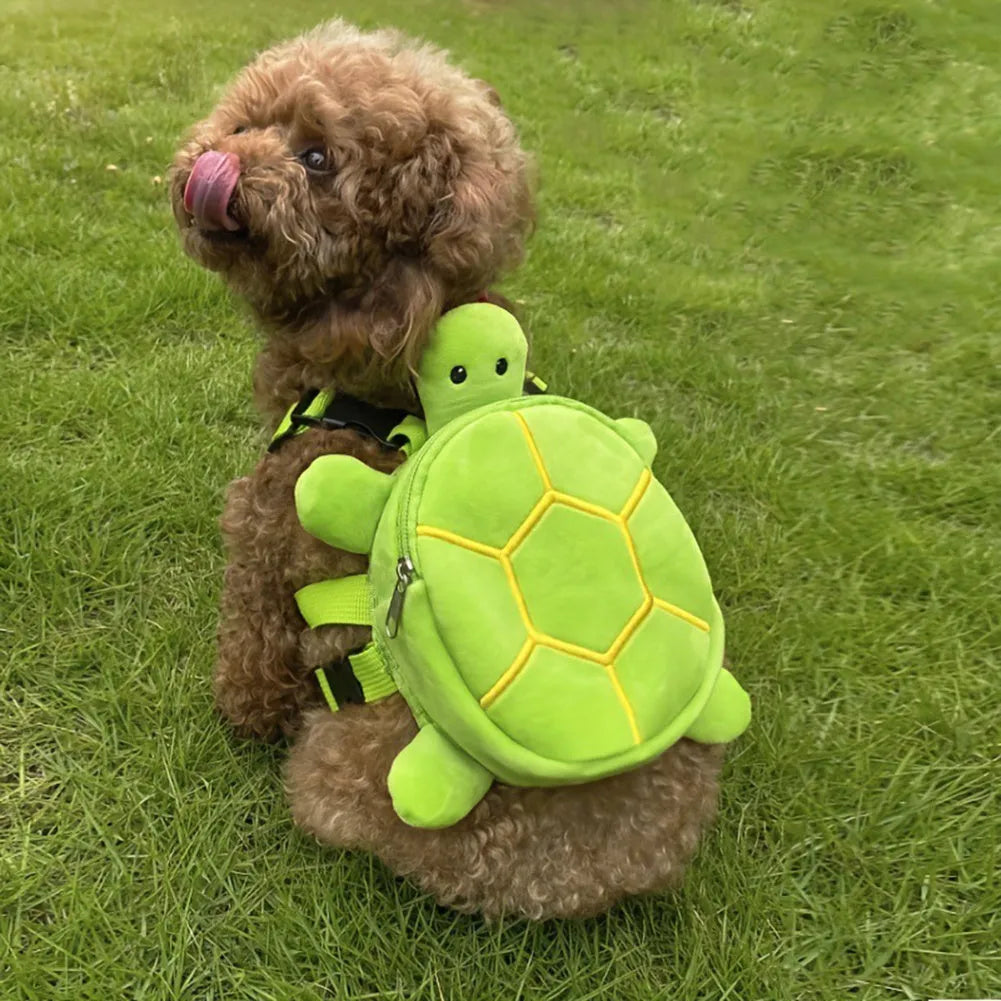 Brown turtle shape dog backpack harness with no-pull design and metal zipper closure