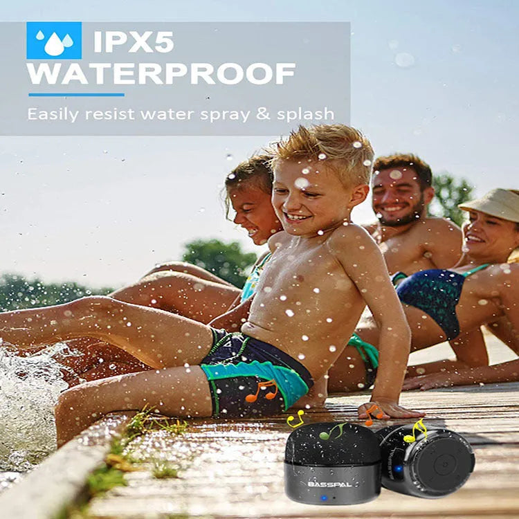 Black waterproof mini portable Bluetooth speaker with radio function and call capability