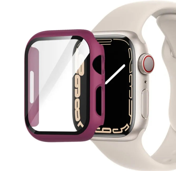 PC tempered film smartwatch case in various colours and sizes on a table
