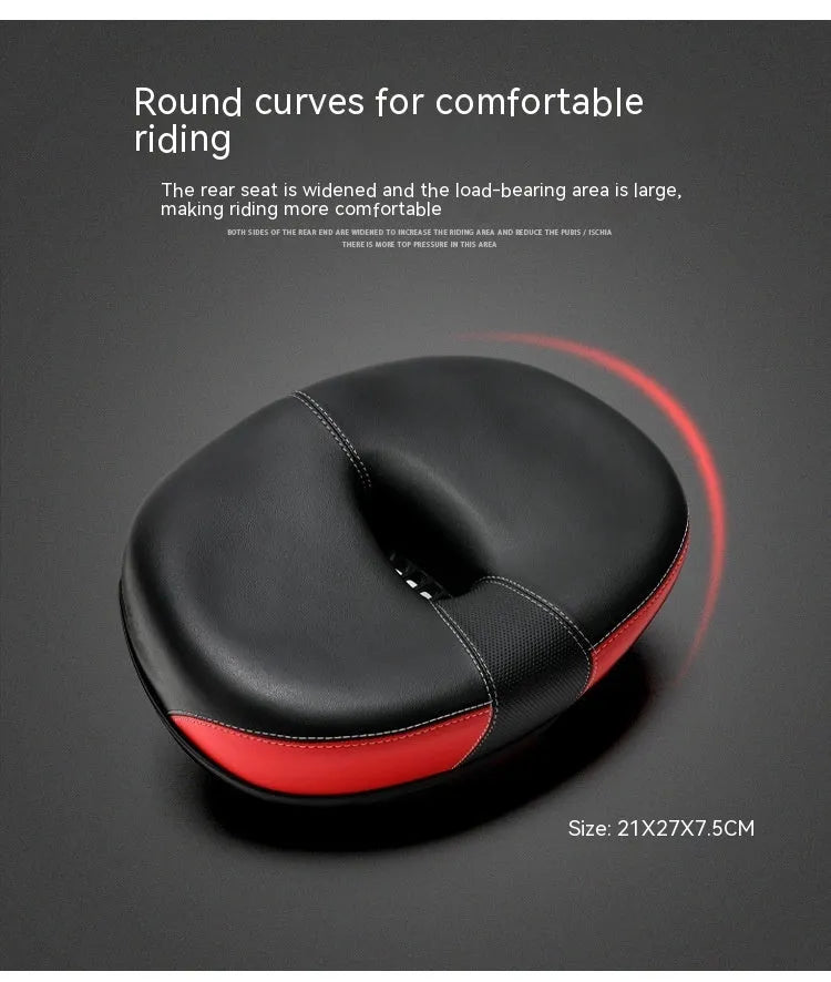 Thickened red bicycle saddle with shock absorber showing 210x270mm dimensions