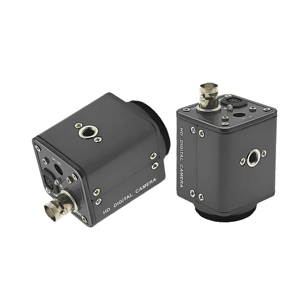 Mini mechanical microscope industrial camera with gun-style metal body and CMOS sensor