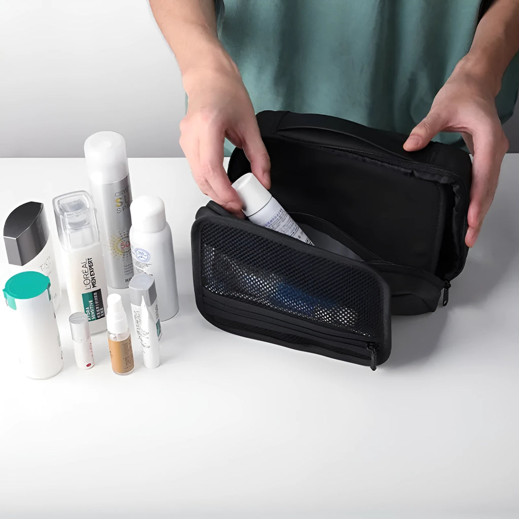 Oxford cloth wet dry separation multi-layer storage bag in graphite gray with sewing line detail.