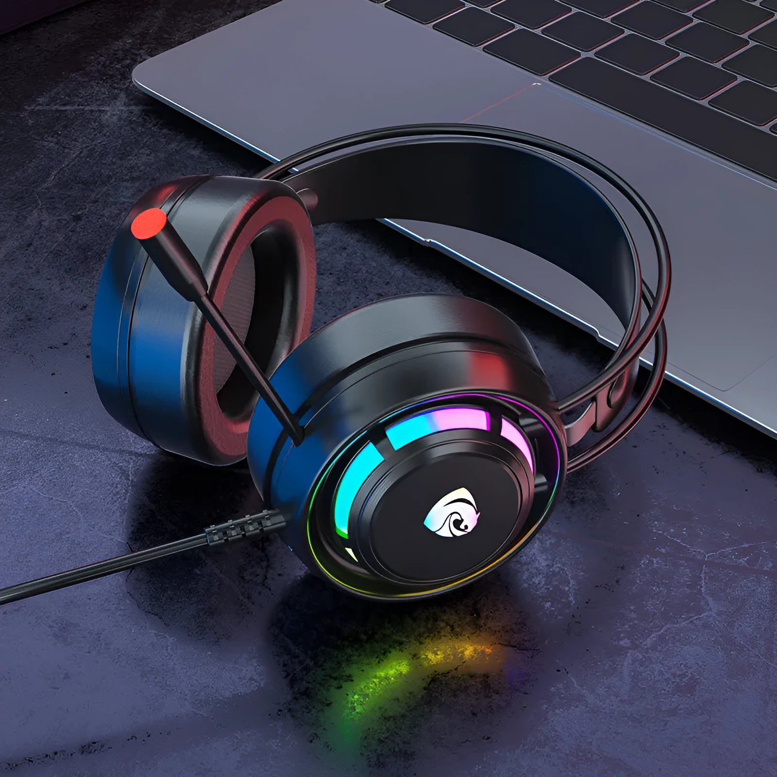 Black wired computer gaming headset with microphone, over-ear design with 50mm drivers and 2.2m cable
