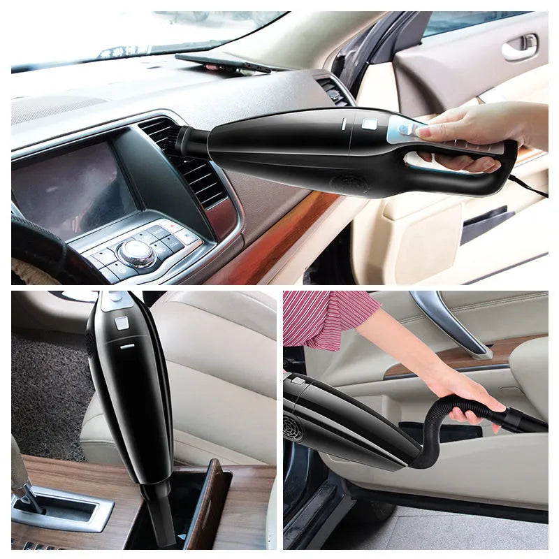 Black and orange car vacuum cleaner with cigarette lighter plug for 12V power
