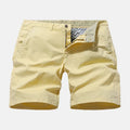 Men's loose fit denim shorts in a straight leg style with no belt, shown in a choice of colours.