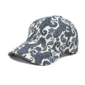 Polyester baseball cap with paisley print pattern in blue, black, or wine red.