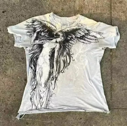 Gothic style men's short sleeve cartoon print top in colour HQ929.