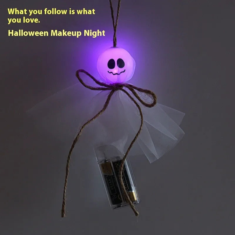 Halloween LED lighting chain with battery box and colourful ghost-shaped PVC lights