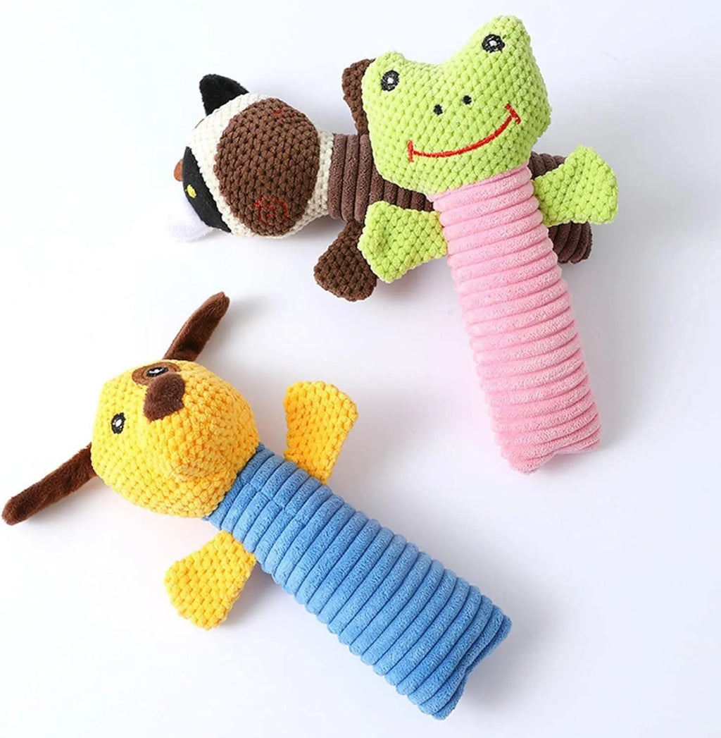 19cm squeaky plush dog chew toy in calf, frog, or puppy design for dental cleaning