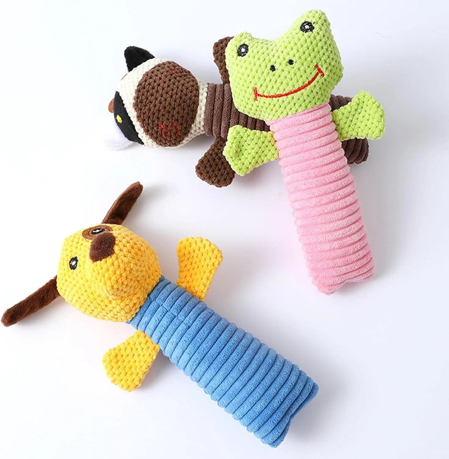 19cm squeaky plush dog chew toy in calf, frog, or puppy design for dental cleaning