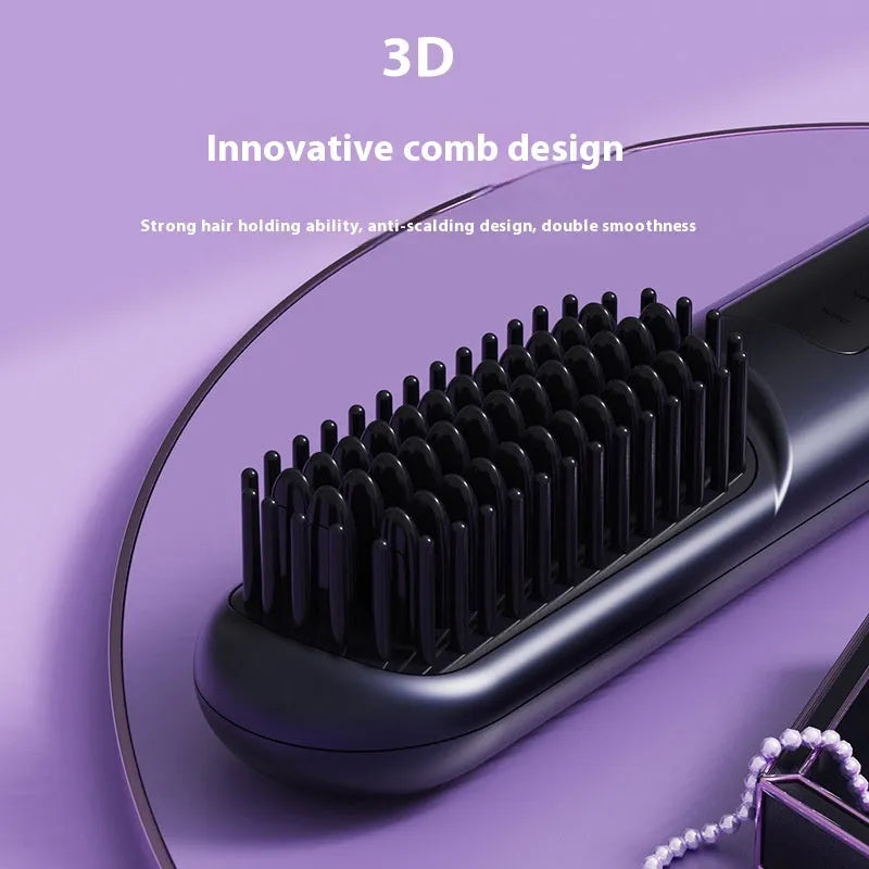 Portable hair straightener comb with negative ion technology in white, blue, or grey colours