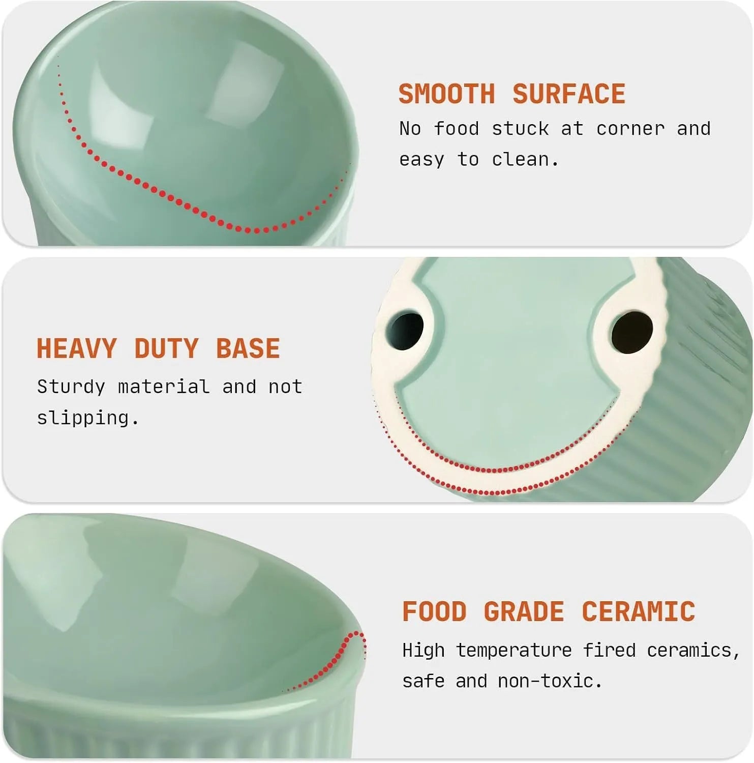 Ceramic elevated cat bowl in green, tilted design for anti-vomit, whisker-friendly feeding.