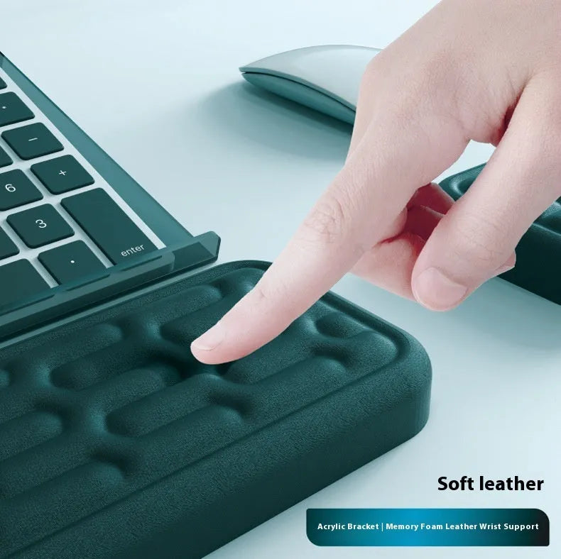 Memory foam wrist support pad with resin base and wrist strap in solid colour options