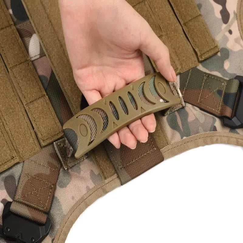 Tactical polyester dog training vest harness set shown in camouflage colour