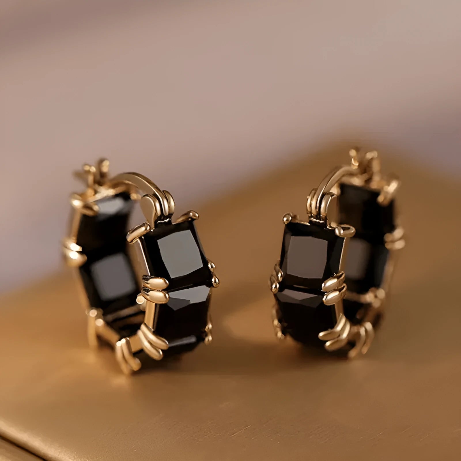 Women's geometric U-shape copper stud earrings with round crystal zircon stone