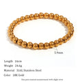 Stainless steel plated elastic bead bracelet with round geometric beads in gold finish