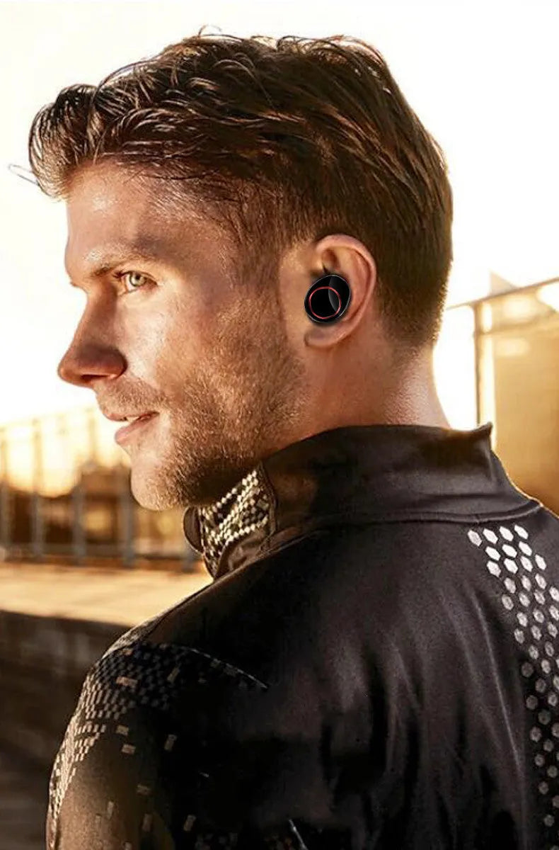 Black X11 Sky-Free wireless Bluetooth earbuds with touch controls and a white charging case.