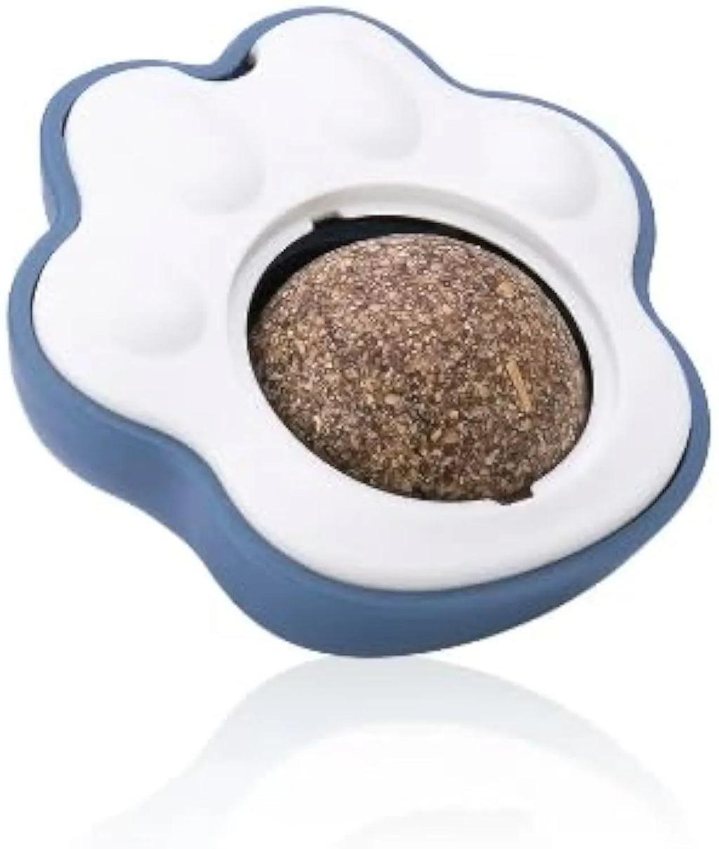 Edible catnip dental chew balls in blue, green, and pink colours measuring 45x33x50mm