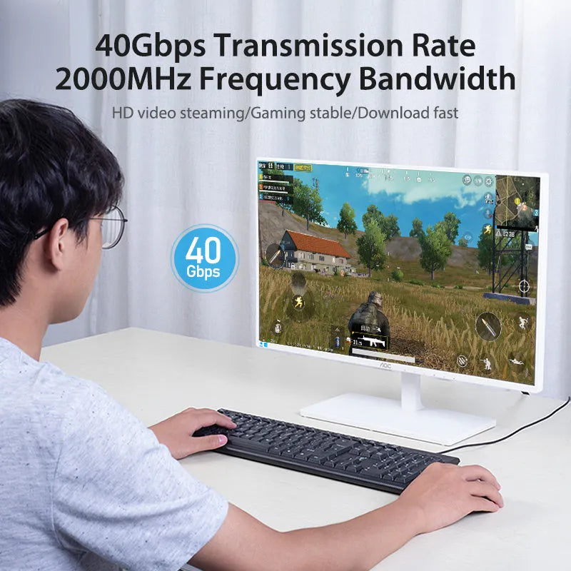 CAT8 shielded flat and round ethernet cable with RJ45 connectors for 10G gaming and home networks.