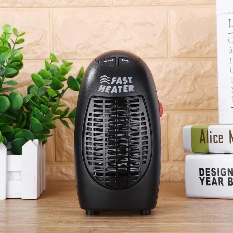 Black compact ceramic electric heater with digital display and rotating plug