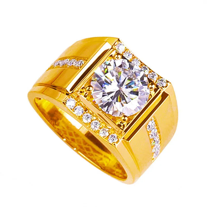 Men's adjustable imitation moissanite ring with geometric diamond zircon stones in open mouth design