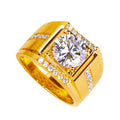 Men's adjustable imitation moissanite ring with geometric diamond zircon stones in open mouth design