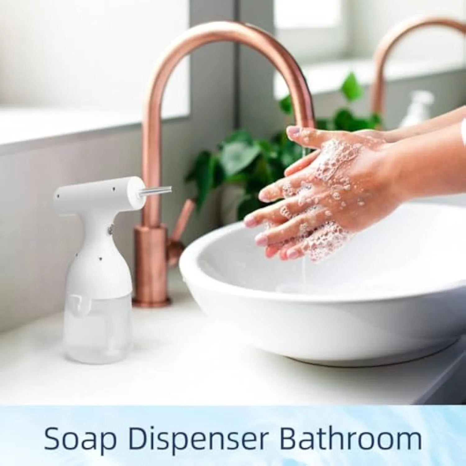 White electric foam soap dispenser with rechargeable battery and two nozzle attachments