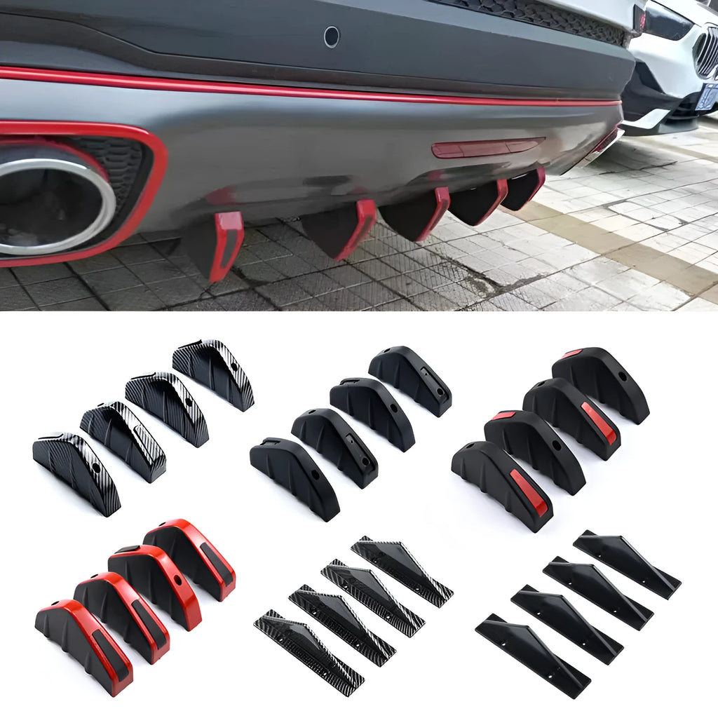 Black carbon fibre triangular rear spoiler for automotive chassis with 15cm foot dimension