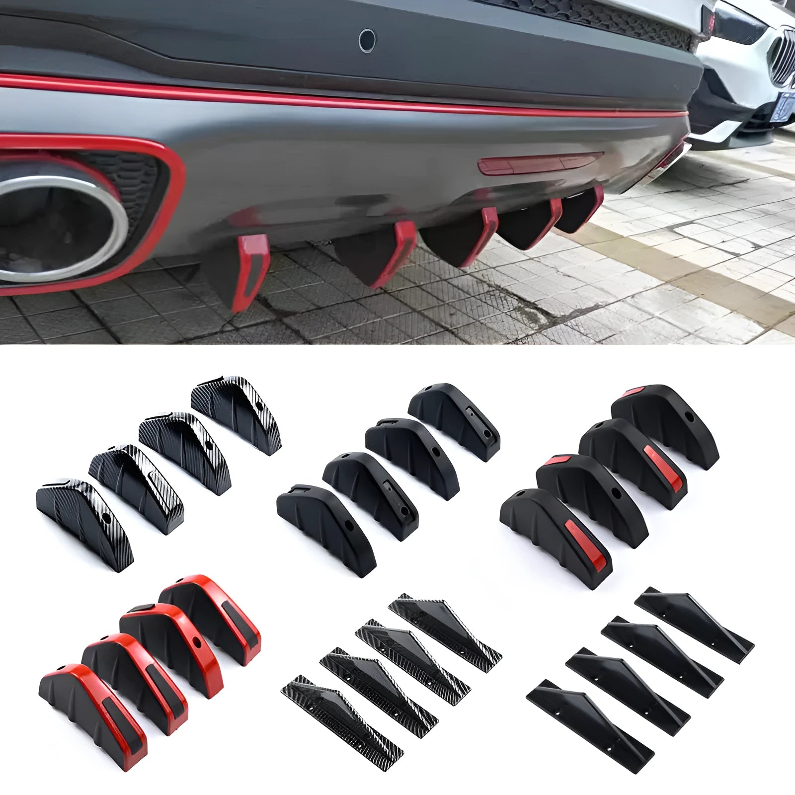 Black carbon fibre triangular rear spoiler for automotive chassis with 15cm foot dimension