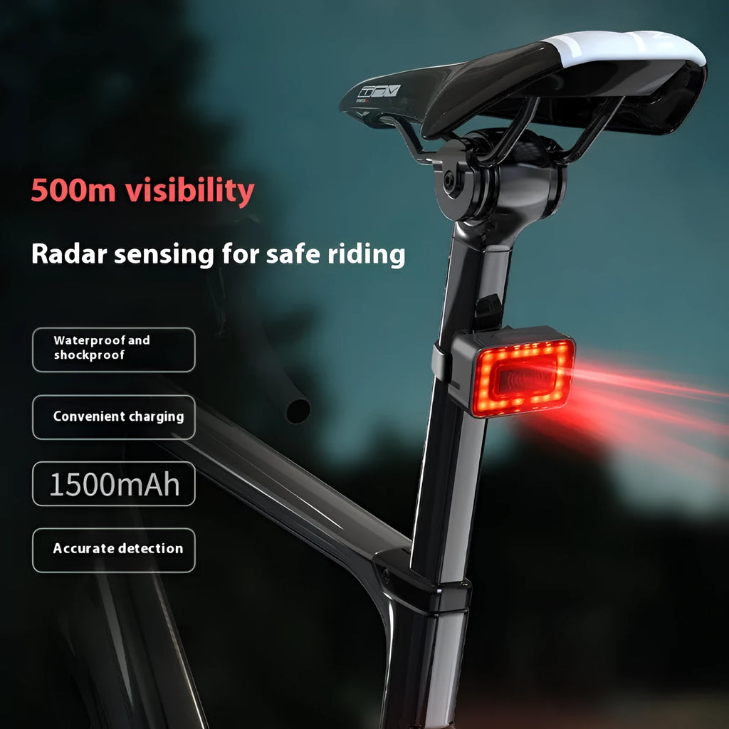 Smart millimetre wave bicycle taillight with dual mounting brackets and TYPE-C charging port
