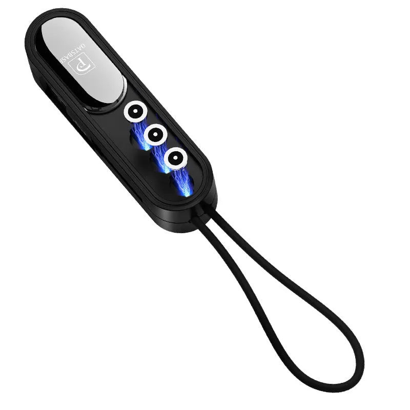 Black magnetic three-in-one USB charging cable showing three connectors with 0.4m length