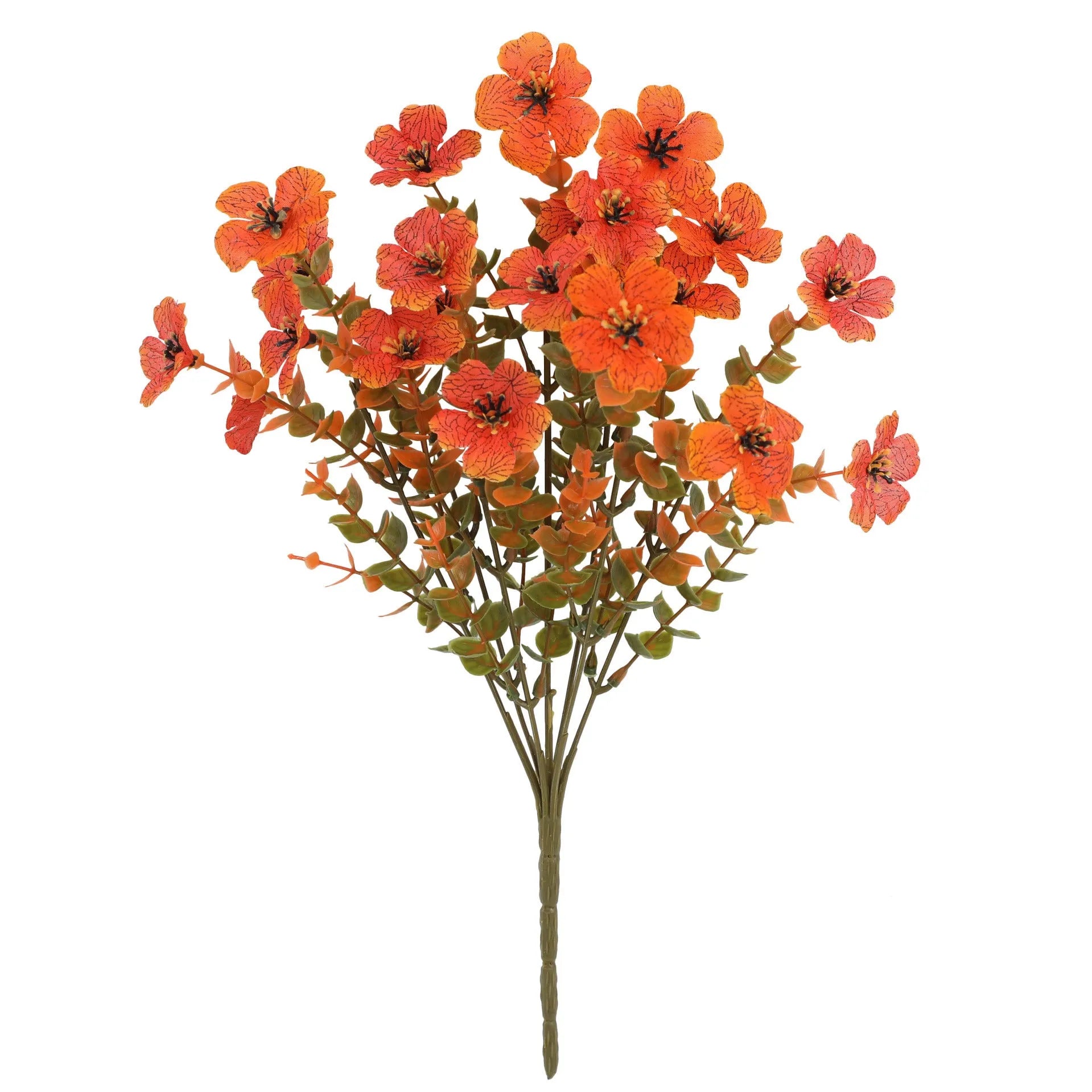 Artificial flower bouquet in autumn colours including orange, yellow, and red tones