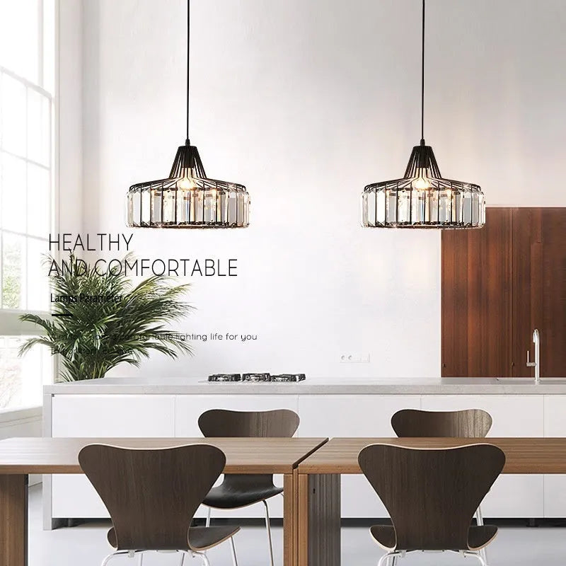 Modern LED crystal chandelier ceiling lamp in black finish with crystal decorative elements