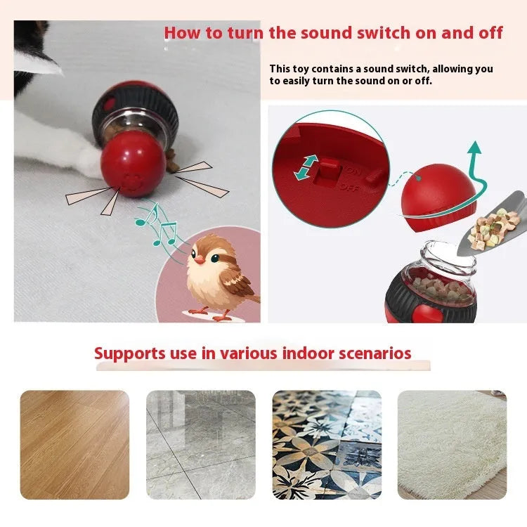 Rotating funny cat sound food dropping ball toy with super ball attachment for interactive pet play
