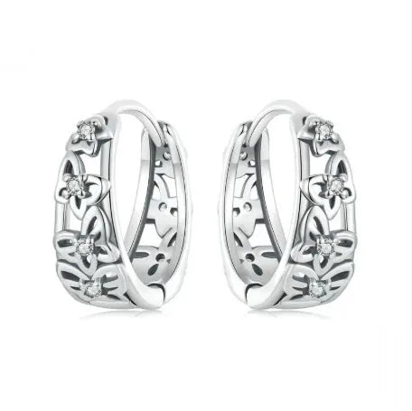 Sterling silver retro hollow butterfly zircon earrings with S925 certification