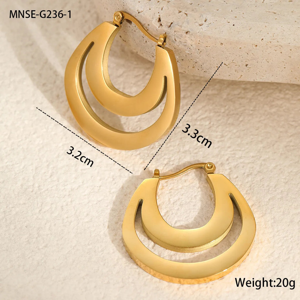 Geometric French earrings with round ring design in gold plated 18K stainless steel for women