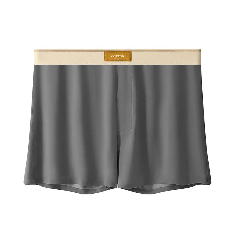 Pack of three men's solid colour loose fit nylon ice silk underwear in mid-waist style.