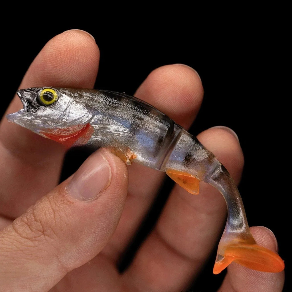 Soft plastic fishing lure with fish-shaped design and split T-tail for natural swimming action