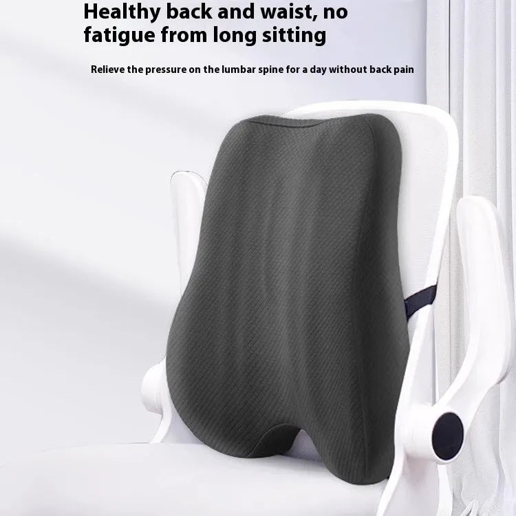 Grey lumbar support cushion measuring 40x40x8cm for office chairs
