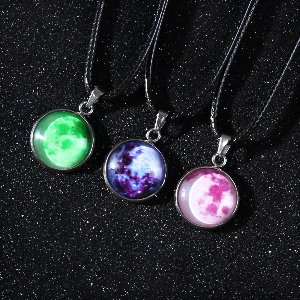 Luminous alloy necklace with glass constellation pendant and adjustable extension chain