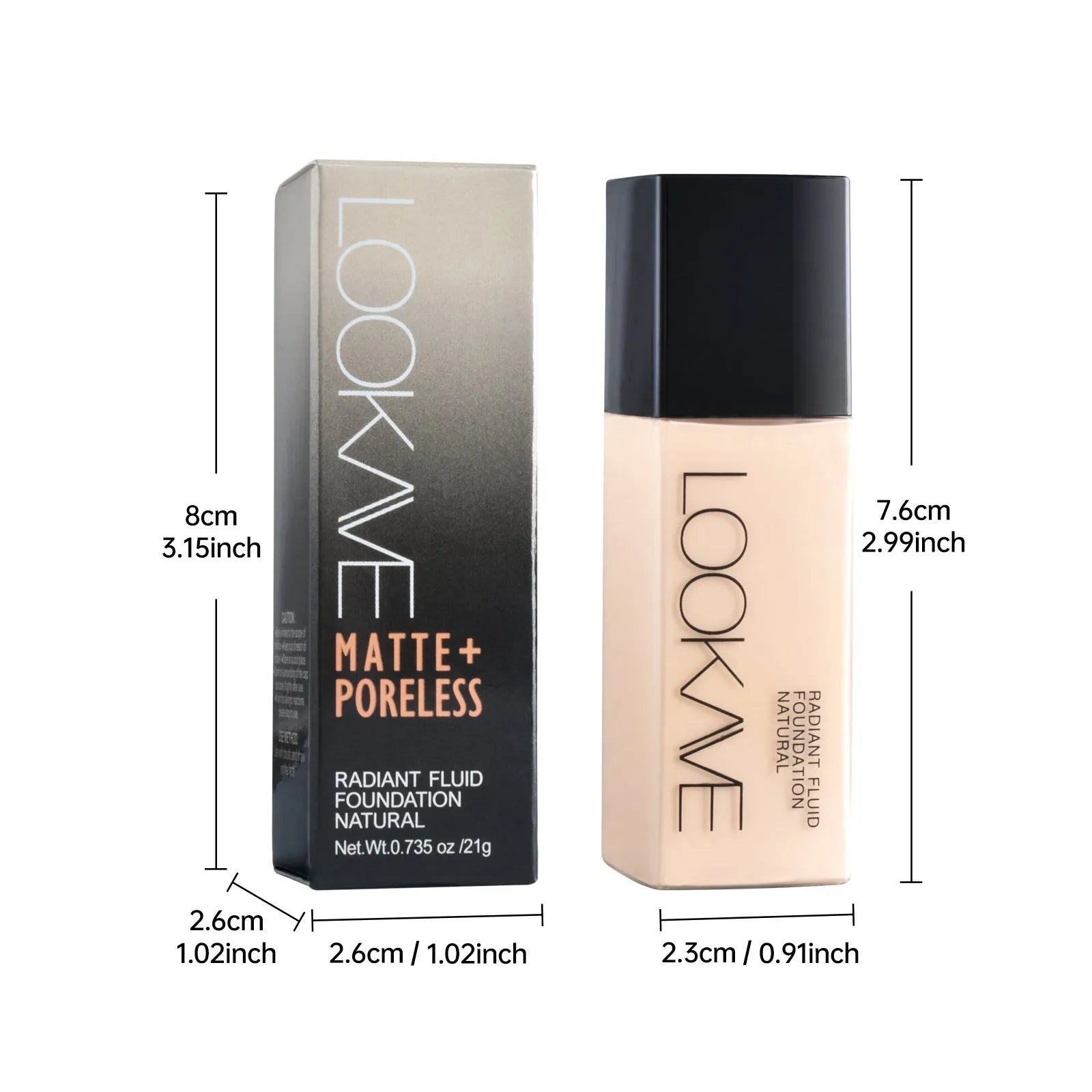 LOOKAVE matte liquid foundation bottle in ivory white shade from the LK63C colour range