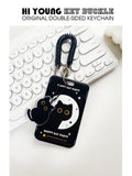 Cartoon little black cat design plastic card sleeve holder with ferrule pendant